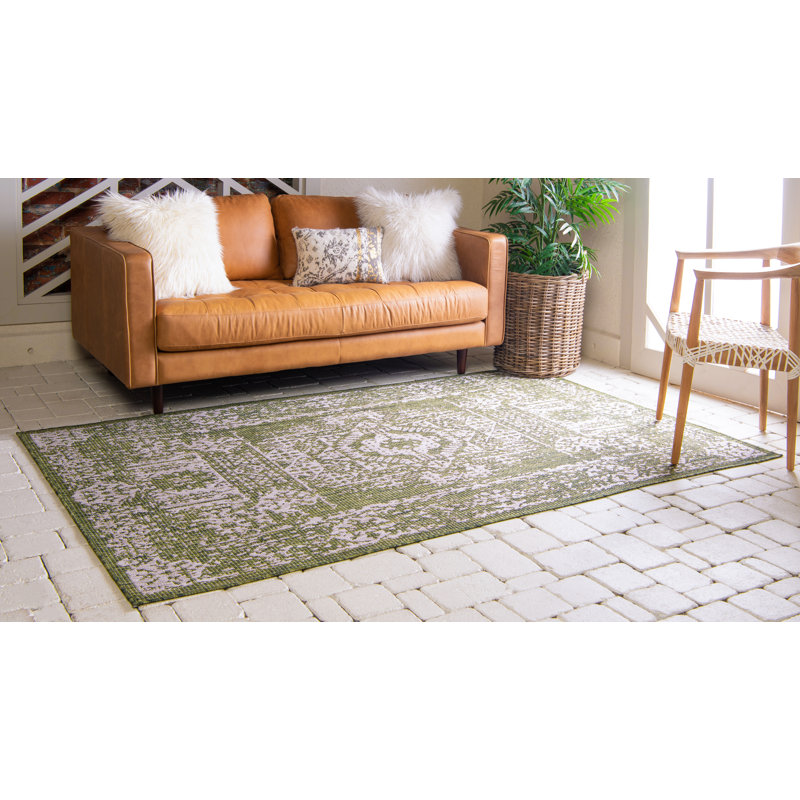 Cowie Green/Gray Indoor/Outdoor Area Rug, Rectangle 5'1" x 8'
