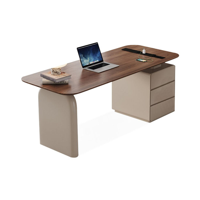 Walnut,White Rectangular Solid Wood Executive desk with drawers desk, 29.53" H x 62.99" W x 27.56" D