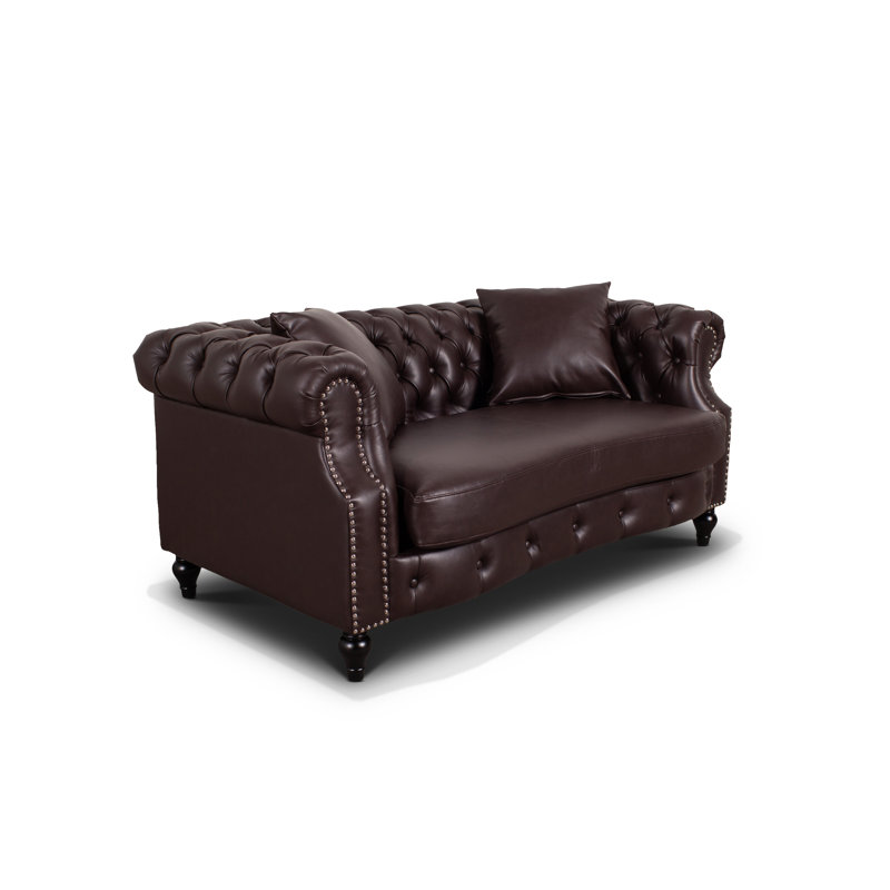 Richmond Mogadore Faux Leather Chesterfield Sofa, Dark Brown, 2