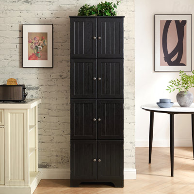 Black 72.4" Tall Freestanding Storage Cabinet With 8 Doors 4 Shelves, Multi-Purpose Bookshelf For Living Room Kitchen Dining Room Office