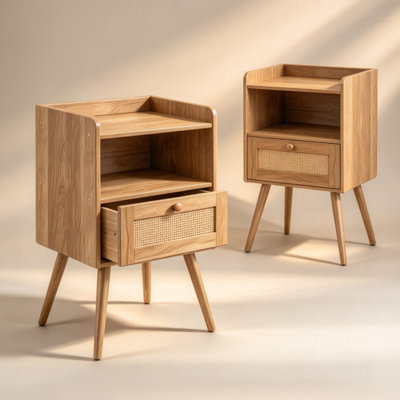 Ensemble de 2 tables de chevet modernes du milieu du siècle avec tiroir