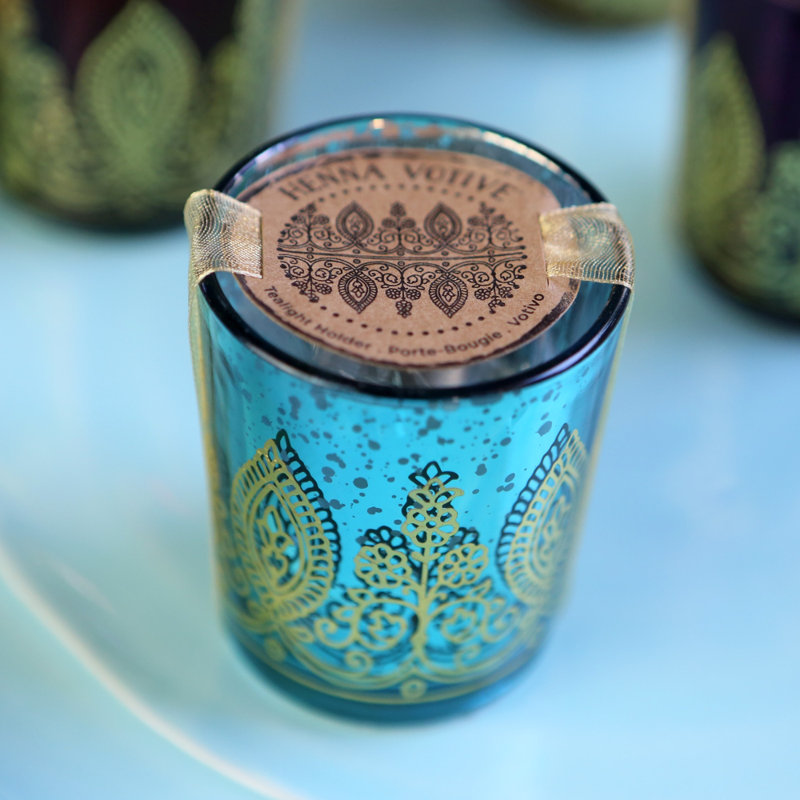 Ensemble de table en verre mercurisé 4 pièces avec bougie incluse