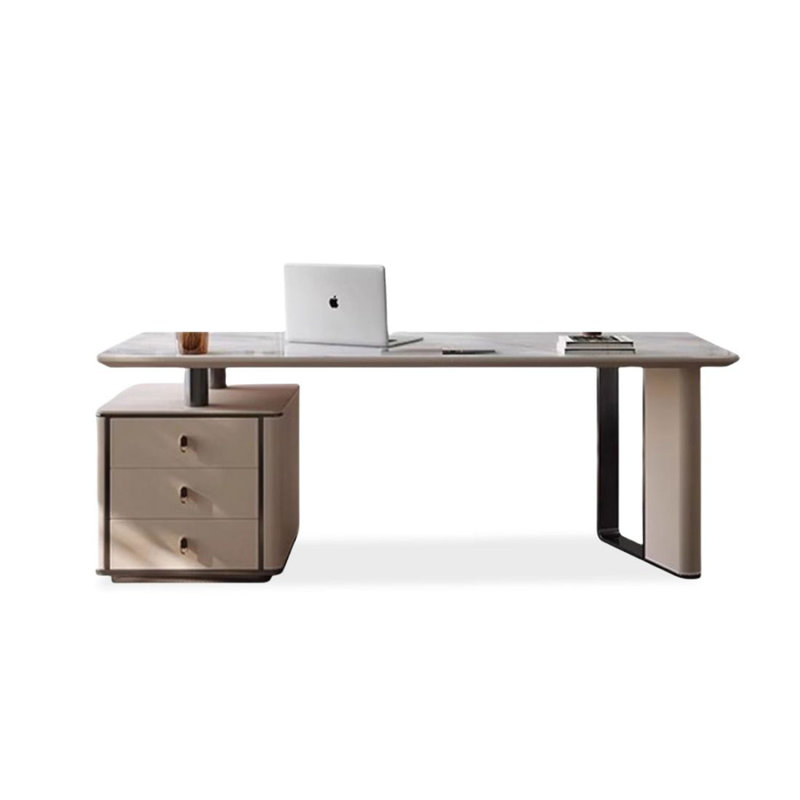 Bureau double caisson en pierre frittée avec tiroirs, H 29,53 po x l 55,12 po x P 27,56 po