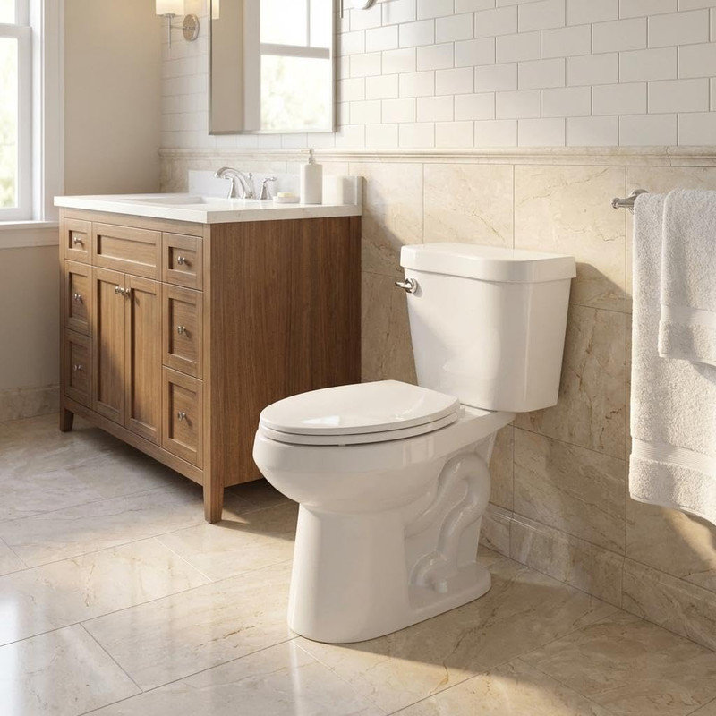 Toilette allongée deux pièces, hauteur ADA 19 po, chasse à pression latérale, chasse brute de 12 po, chasse puissante avec couvercle verrouillable
