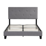 Full Size Modern Upholstered Platform Bed Frame w/ Tufted Linen Headboard, No Box Spring Needed,Grey