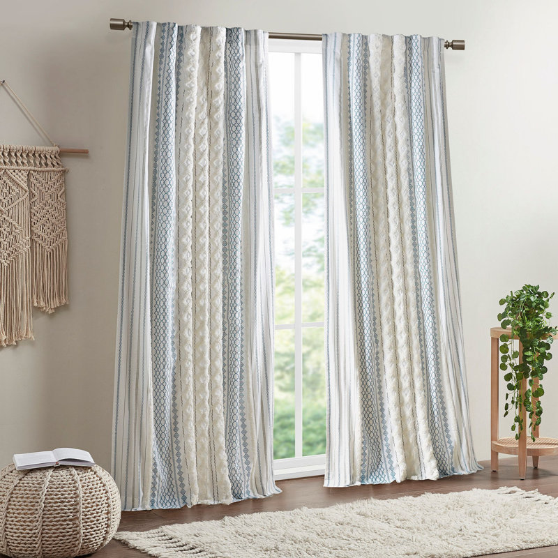 Cotton Printed Curtain Panel with Chenille Stripe and Lining 50x108"
