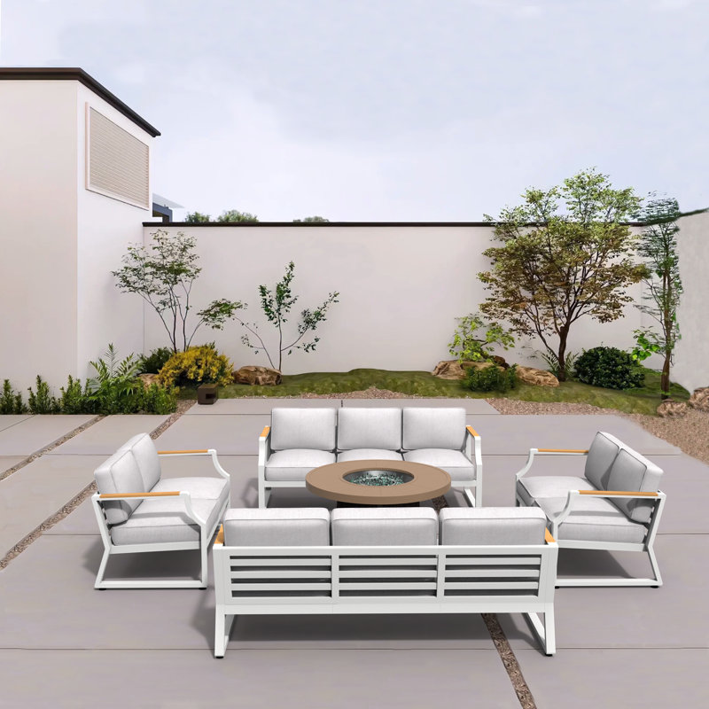 Dejoun 10 - Person Patio Conversation Set with Cushions, White