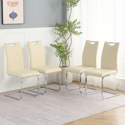 Chaise de salle à manger moderne en polyuréthane jaune clair, chaise rembourrée, pieds en métal galvanisés, cuisine, salon, chambre à coucher, chaise d'appoint (ensemble de 4)