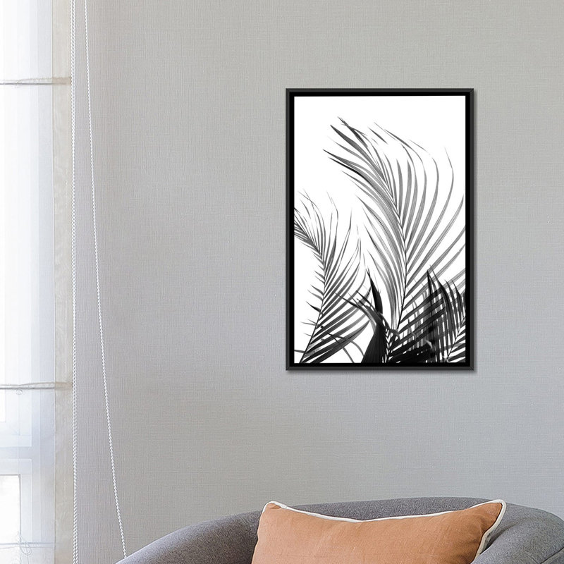 «Palm Fronds Black & White», impression sur toile, H 26 po x l 18 po x P 1,5 po, Toile avec cadre noir, Pas de tapis