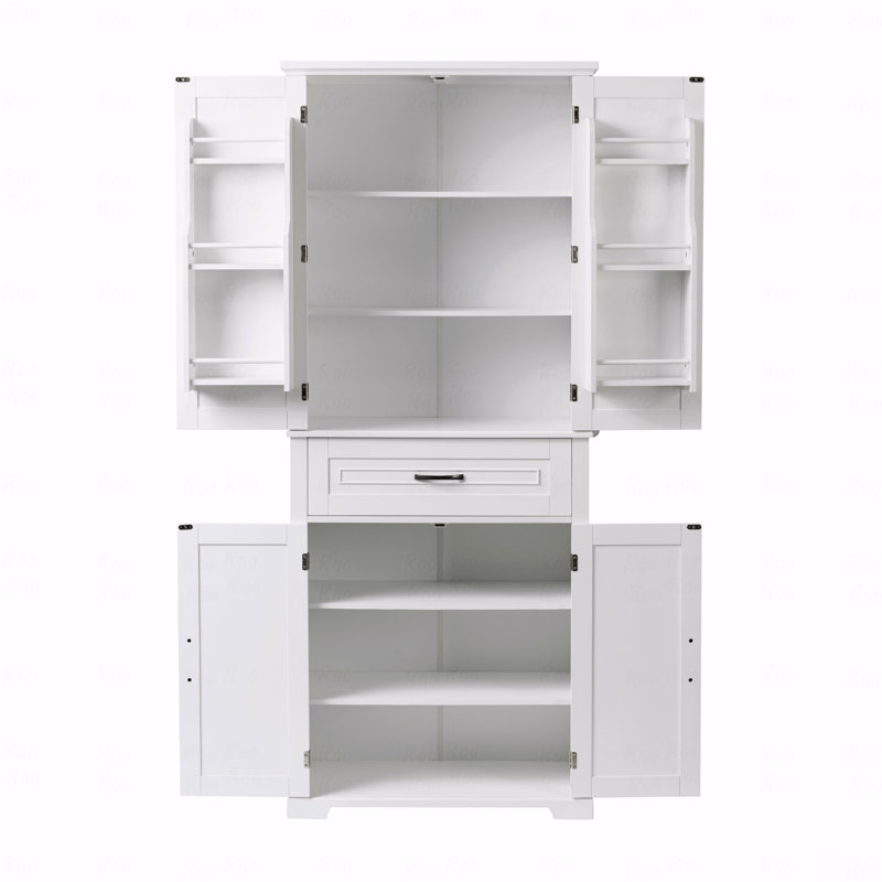 Armoire de rangement de salle de bain avec portes et tiroir, plusieurs espaces de rangement, tablettes réglables, Blanc