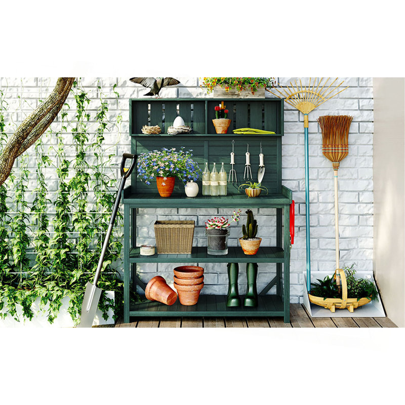 Grande table de rempotage en bois 65 po pour l'extérieur, Vert forêt