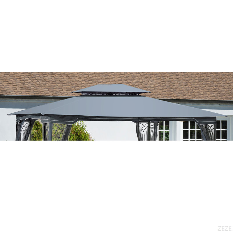 13X10 Ft Patio Double Roof Gazebo Replacement Canopy Top Fabric, Gray