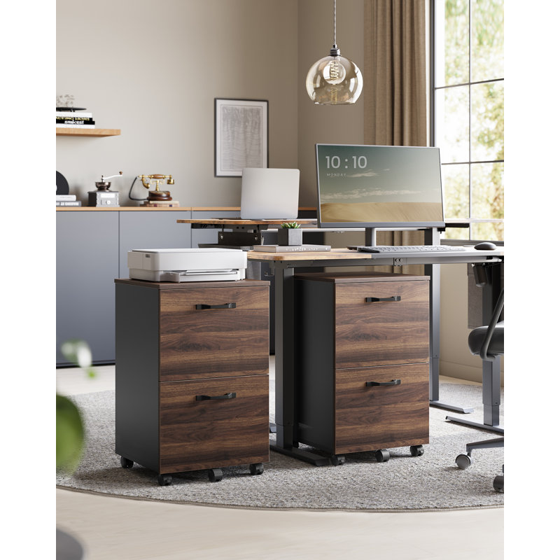 Franny 42cm Wide 2 -Drawer Mobile File Cabinet, Natural Walnut/Black