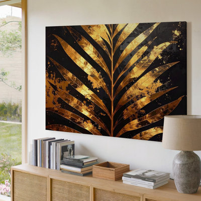 A Striking Composition Of A Golden Palm Frond Set Against A Dramatic Black Background Canvas Wall Art Premium Quality Ready To Hang