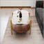Table basse ovale en verre avec design moderne médiéval, rangement double couche, transparent et brun café, pour le salon