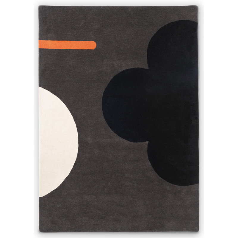 Wool Geometric Area Rug in Graphite/Black/Orange, Rectangle 6'7" x 9'2"