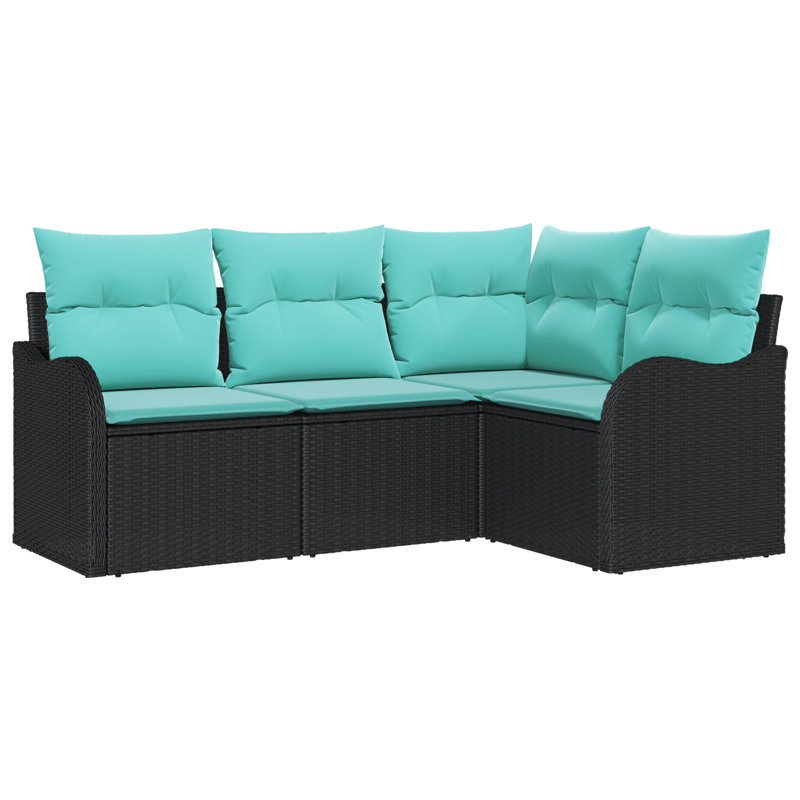  Ensemble de canapé de jardin 4 pièces avec coussins en rotin de polyester noir