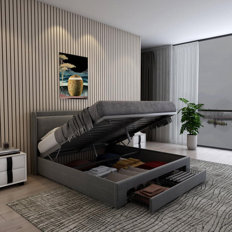 Lit plateforme tapissier Adelphine, Gris