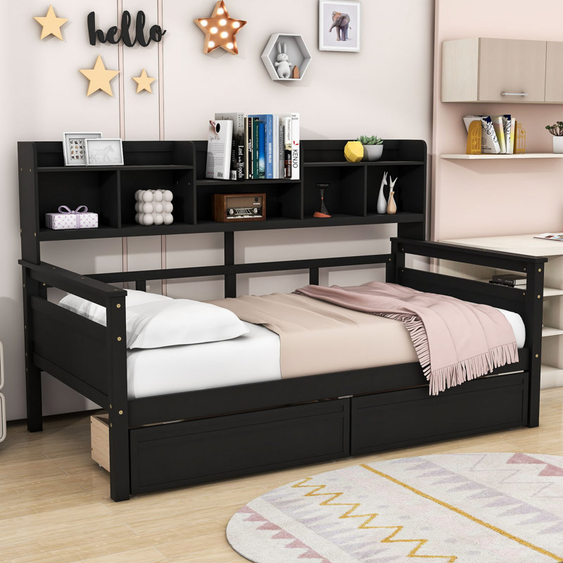 Nadka Wooden Daybed with 2 Drawers, Twin, Espresso