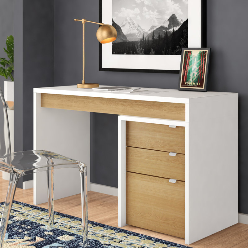 Alayna Executive Desk, White/Natural Maple