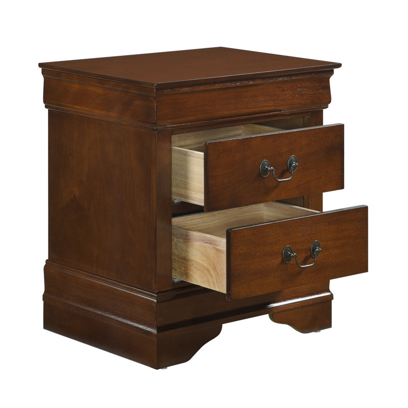 Mobilier de chambre à coucher classique à 2 tiroirs avec finition cerisier brun classique de style Louis Philippe