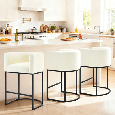 28" Set of 3 Modern Upholstered Counter Height Bar Stools with Backrest,Beige