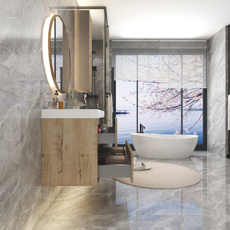 Ensemble de meuble-lavabo simple mural 42 po, Chêne blanc
