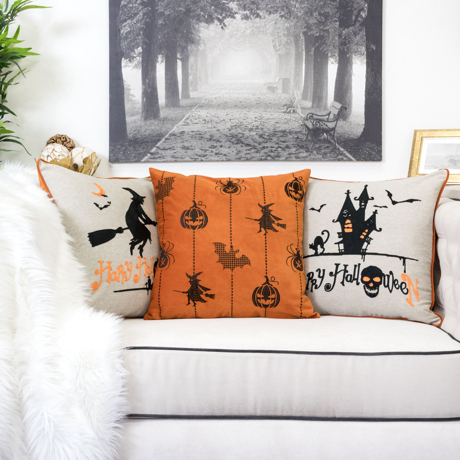 Embroidered Velvet Throw Pillow