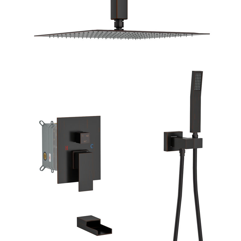 Shower System With Tub Spout & 59" Hose - Waterfall Ss 16" Rainfall Handheld Included Bronze, Bronze
