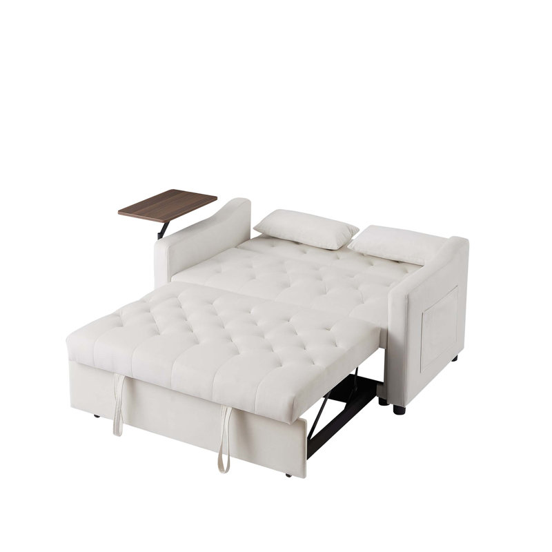 Canapé-lit en velours, Blanc, crème