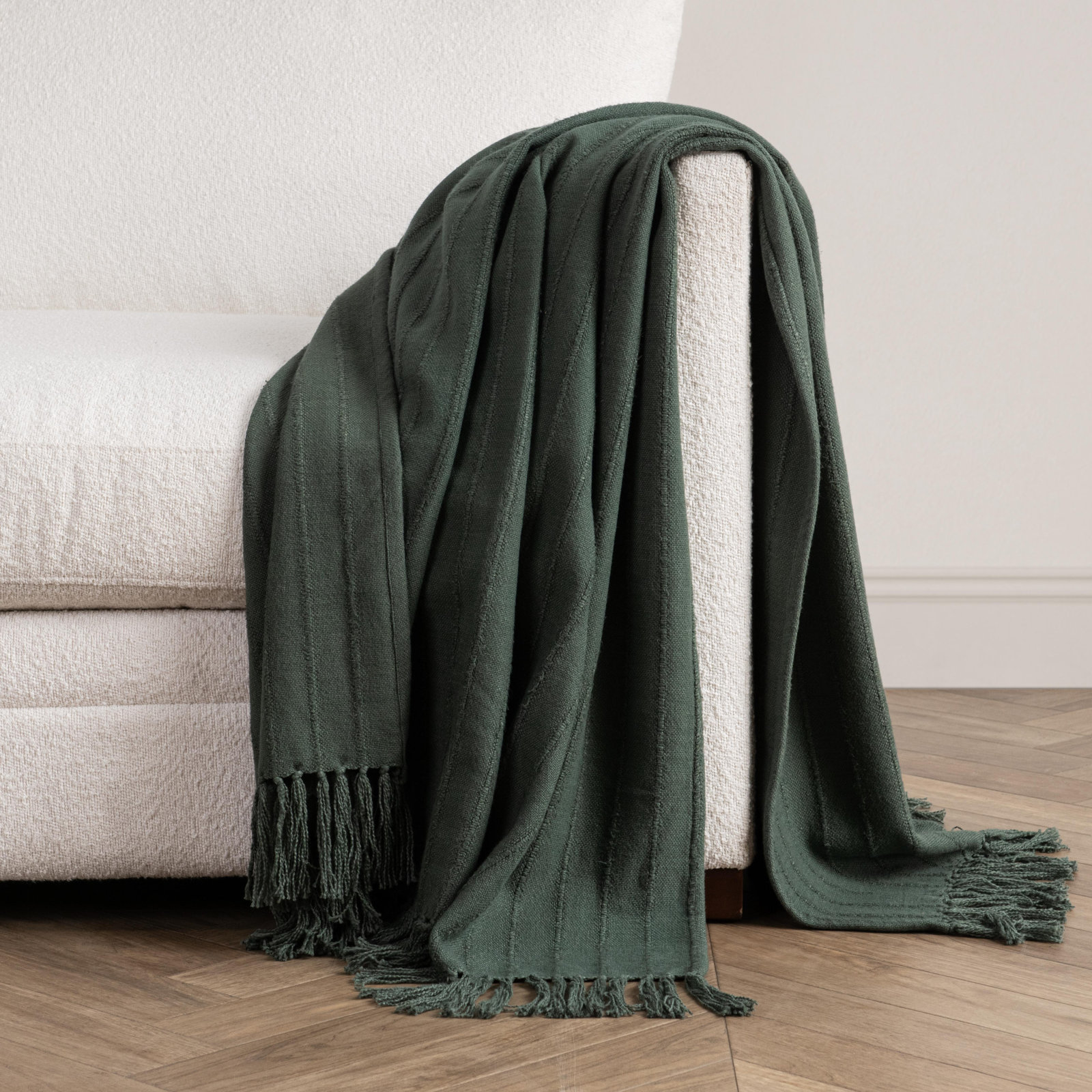 Beatris Cotton Blend Hand Woven Throw Blanket, Green Striped