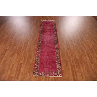 Fuchsia Pink Wool Traditional Runner Rug 2x9