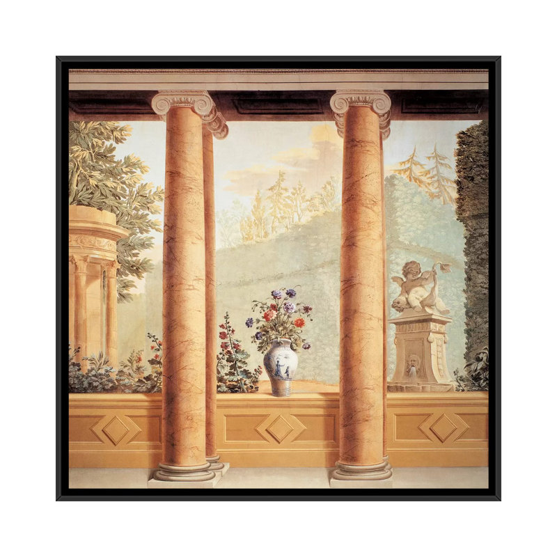 «Colonnato Con Veduta» par Giuseppe Del Moro, impression sur toile tendue, H 18 po x l 18 po x P 1,5 po, Toile encadrée noire