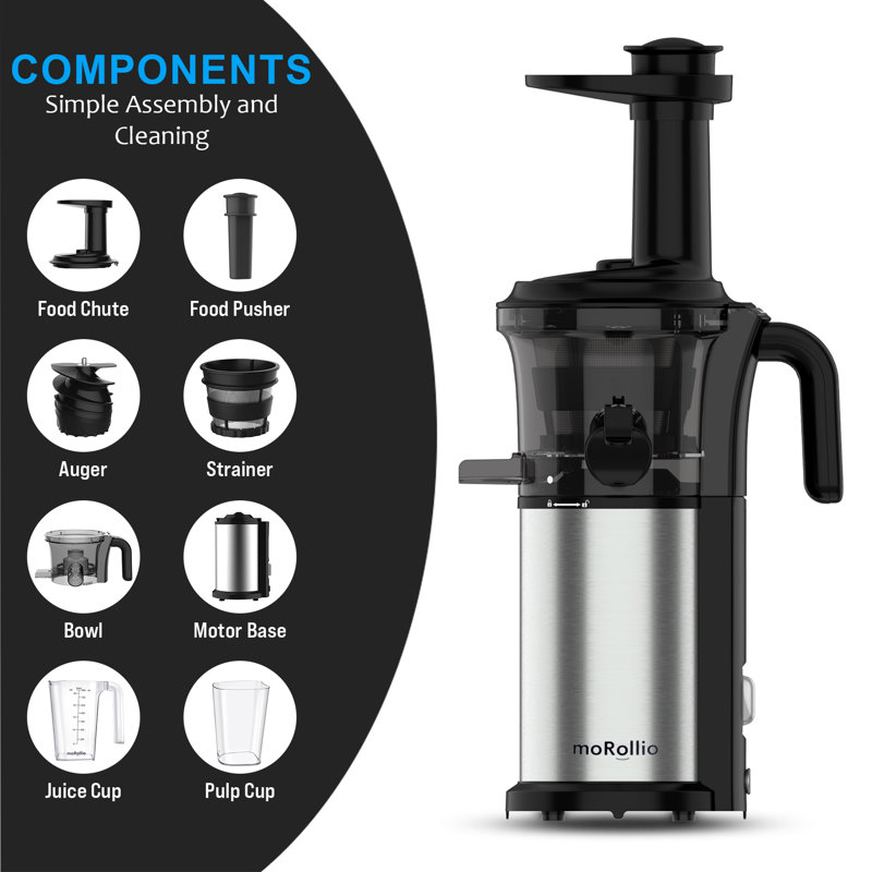 moRollio Cold Press Juicer; Powerful 200W Slow Masticating Juicer Machine