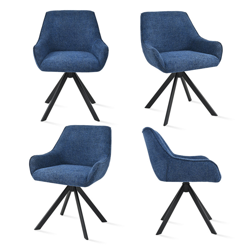 Gefjun 46cm H Upholstered Metal Upholstered Back Armchair, Navy Chenille
