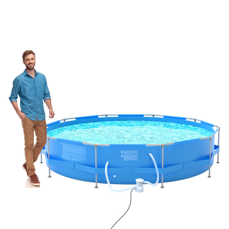 Plastic Round Frame Set Pool 76cm H x 360cm W x 360cm L , with Pump Included