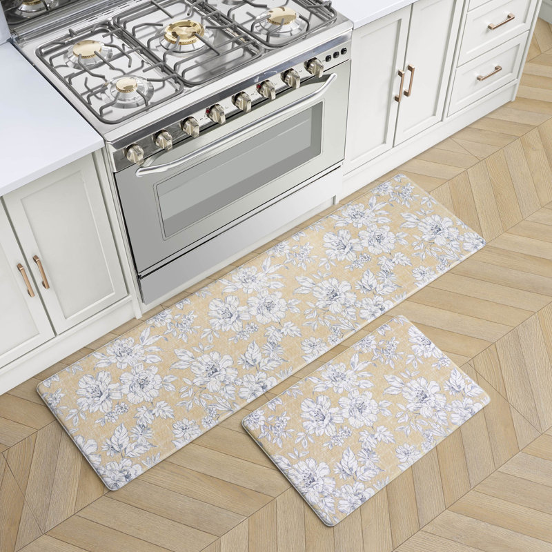 Tapis anti-fatigue 2 pièces Laura Ashley Iris, 17,5 po x 48 po / 17,5 po x 28 po, Jaune fauve