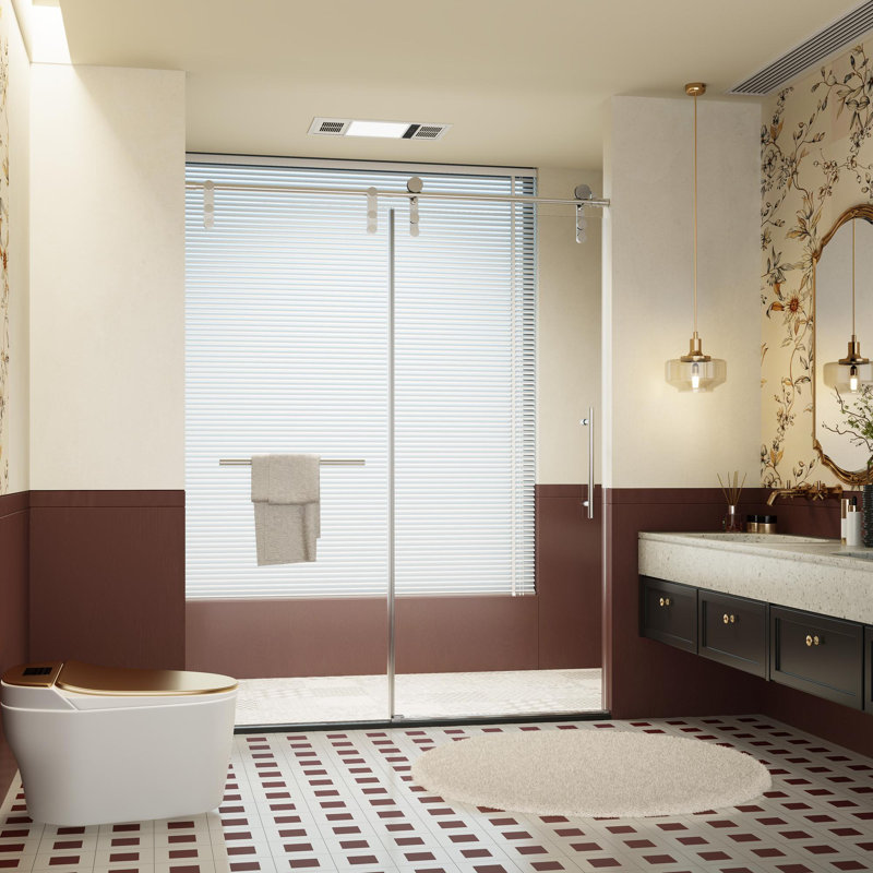Porte de douche coulissante double sans cadre l 56 à 60 po x H 76 po, Chrome chrome