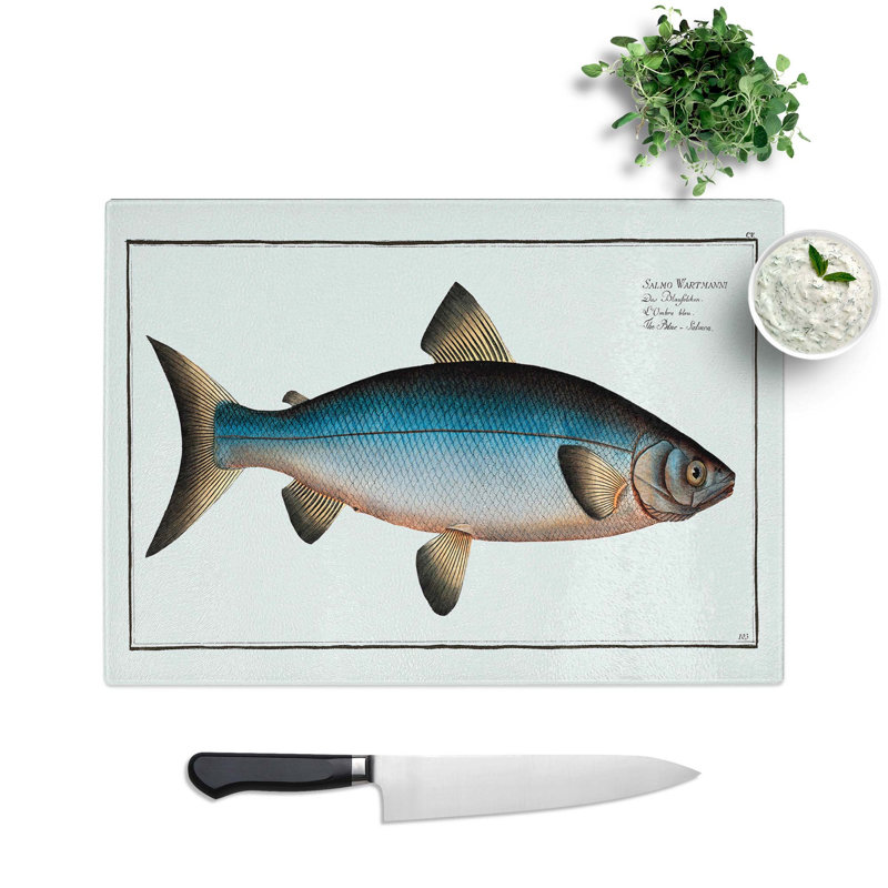 Tempered Glass Salmon Fish Chopping Board, 39 cm W x 28.5 cm L