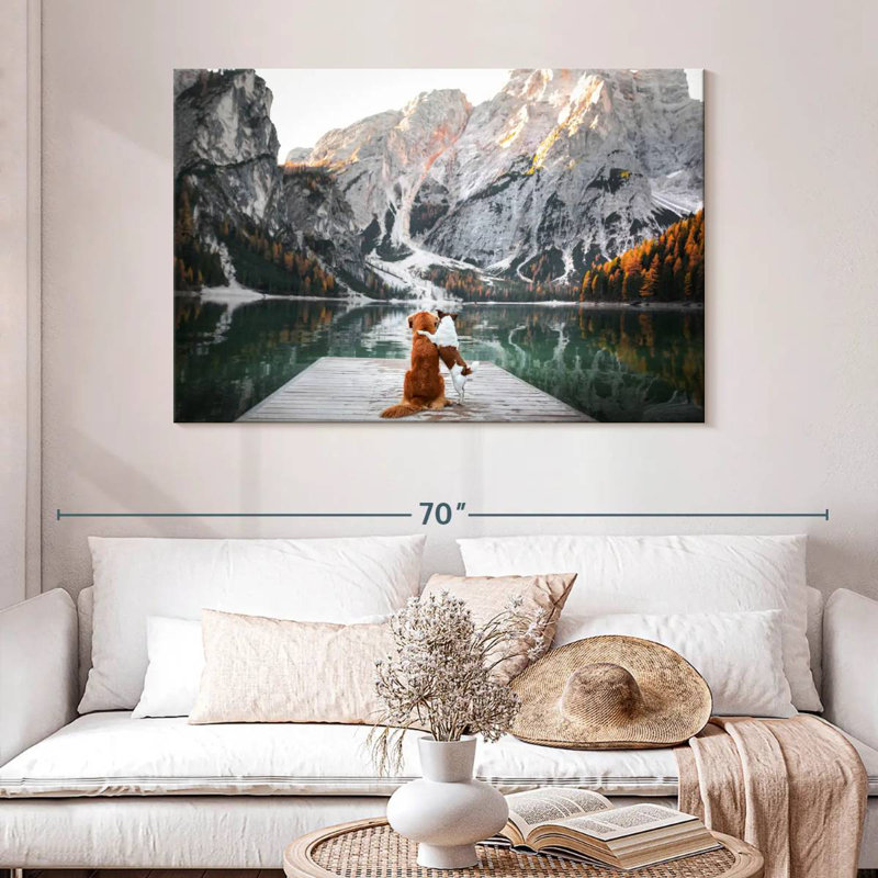 Ravi sur la jetée du lac Braies, H 32 po x l 48 po