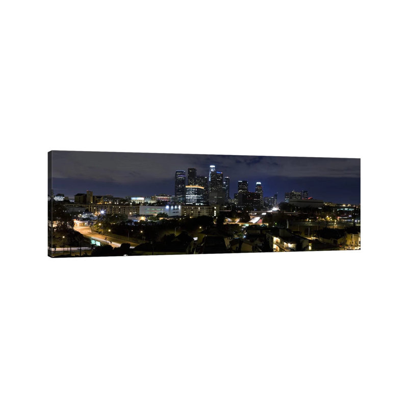 Los Angeles Panoramic Skyline Cityscape (Night) - Wrapped Canvas Panoramic Print, 30.48 cm H x 91.44 cm W x 1.91 cm D