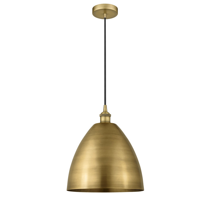 Luminaire suspendu conique à 1 lumière, Noir mat, Laiton brossé, H 14,75 po x l 12 po x P 12 po