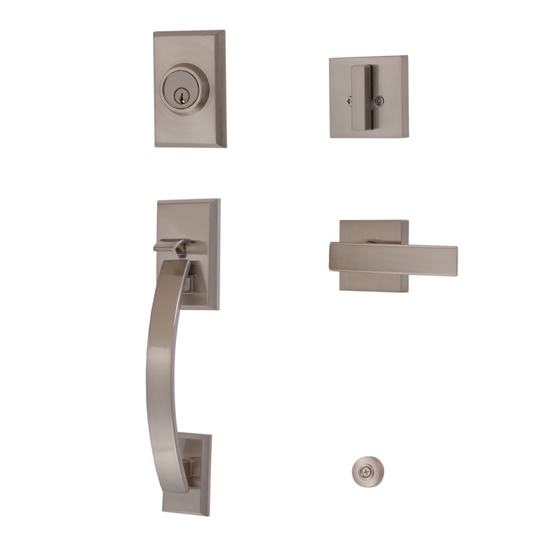eModernDecor Single Cylinder Handle with Lever and Deadbolt Entry Set, Brushed Nickel