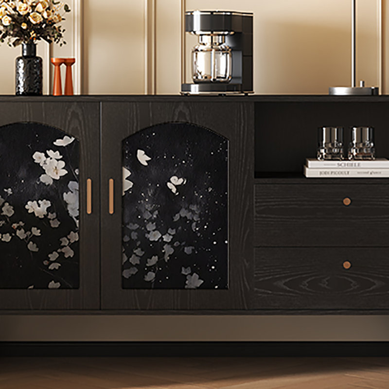 59.1in Retro Style Sideboard Buffet, Black