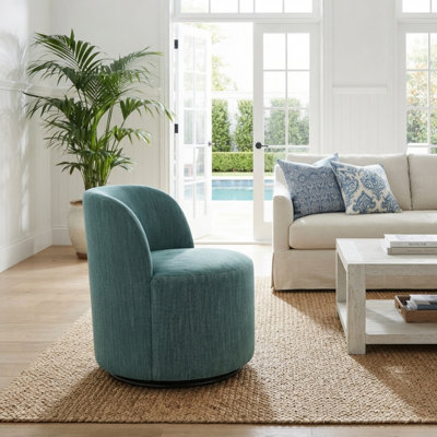 Fauteuil demi-tonneau pivotant à 360 degrés, assise ronde moderne en velours pour salle à manger ou meuble-lavabo