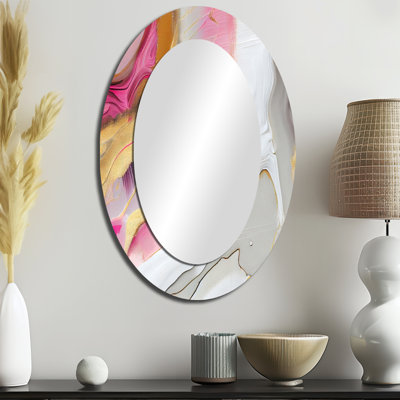 Miroir mural rose et doré abstrait I - rose ovale