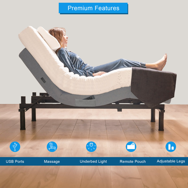 Lit réglable massant avec télécommande sans fil, matelas de 10 po inclus, Simple TG