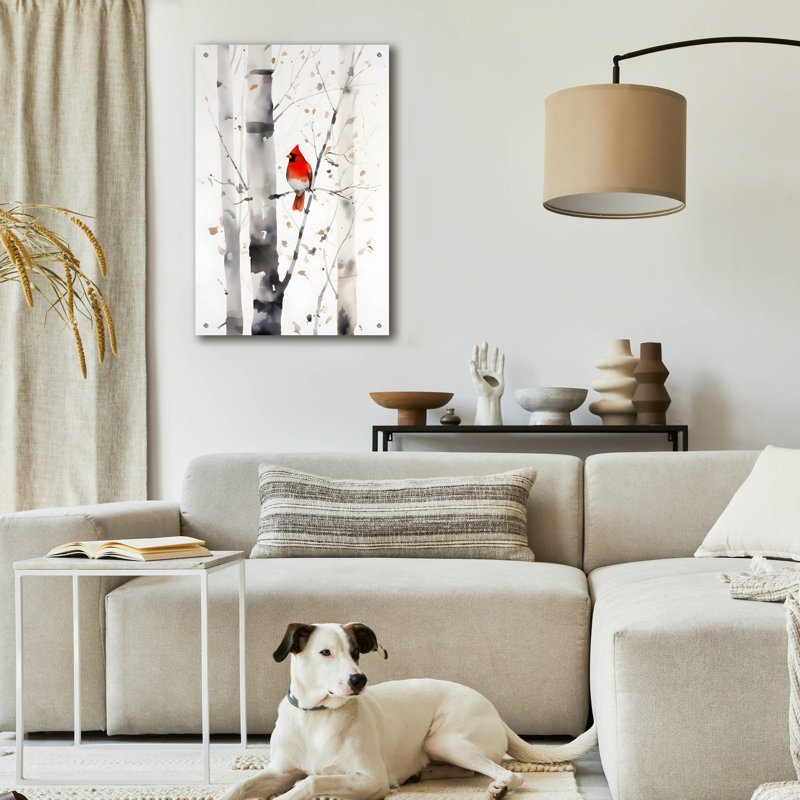 «Woodland Cardinal 2» par Petals Prints Design, art mural en verre acrylique, H 36 po x l 24 po x P 0,2 po