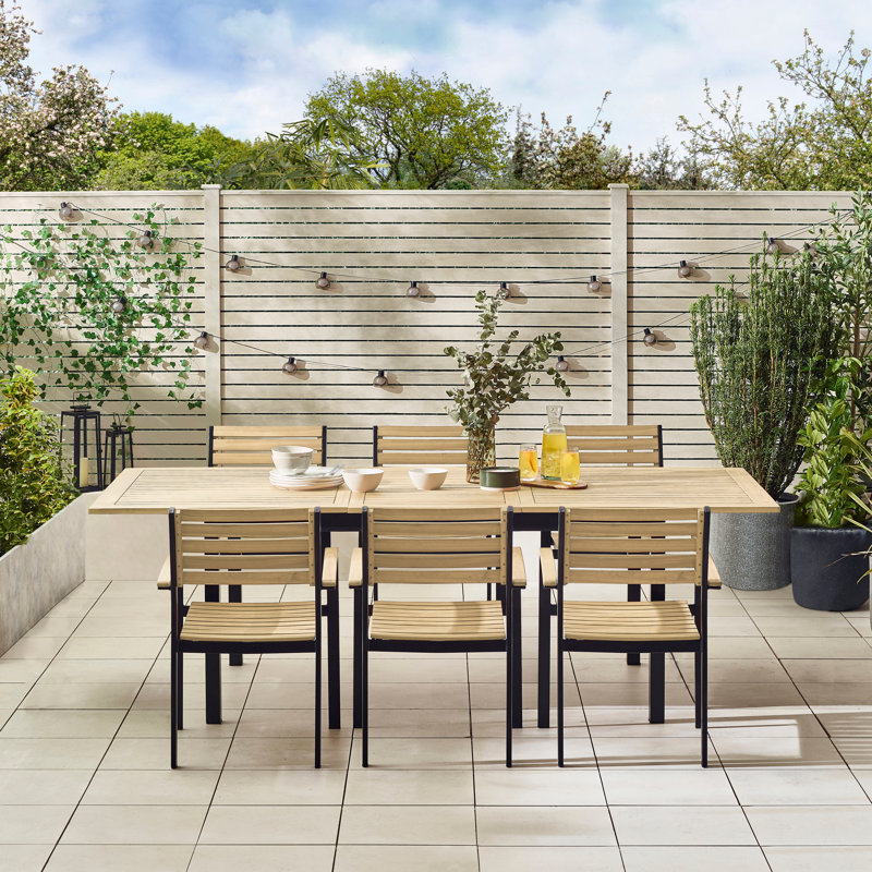 Aarnoud 6 Seater Wooden Garden Extendable Dining Table And Chairs Set - Outdoor Patio Dining Set