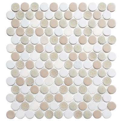 Polka 1" Glass, Ceramic & Natural Stone Penny Round Mosaic Tile